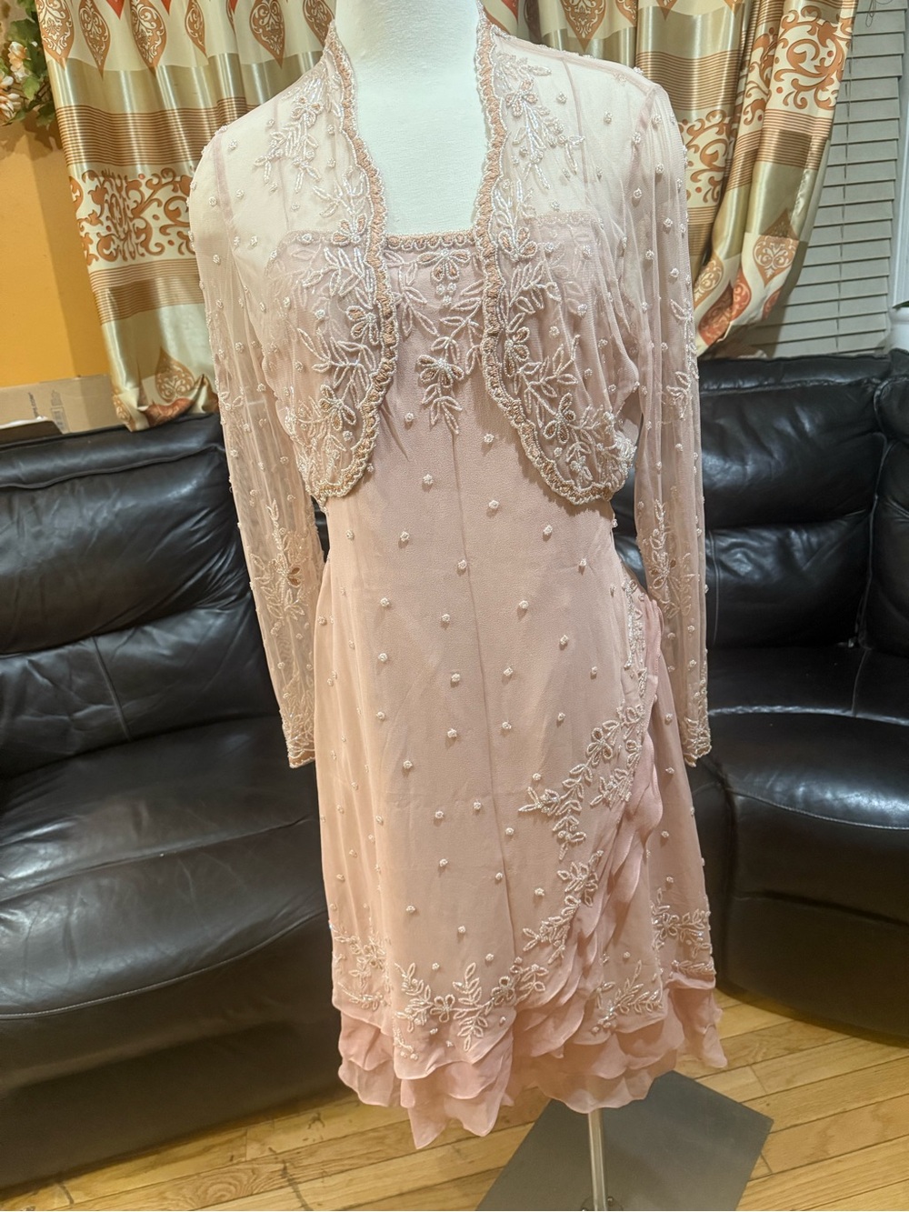 Scala pink beaded and lace dress with floral beading w/ BEADED Cover size XL